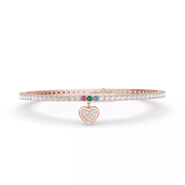 Heart Charm Lab Diamond Tennis Bracelet