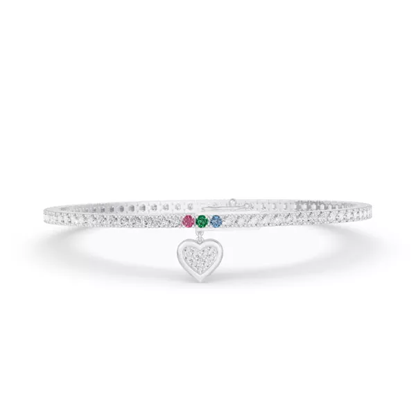 Heart Charm Diamond Tennis Bracelet