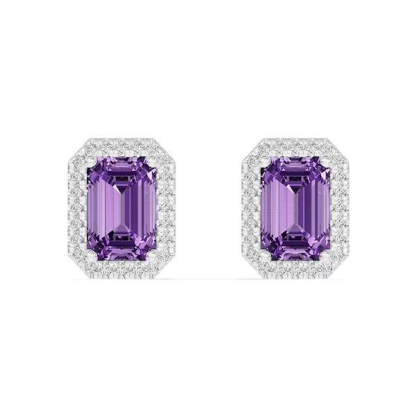 Halo Emerald-Cut Amethyst Silver Earrings