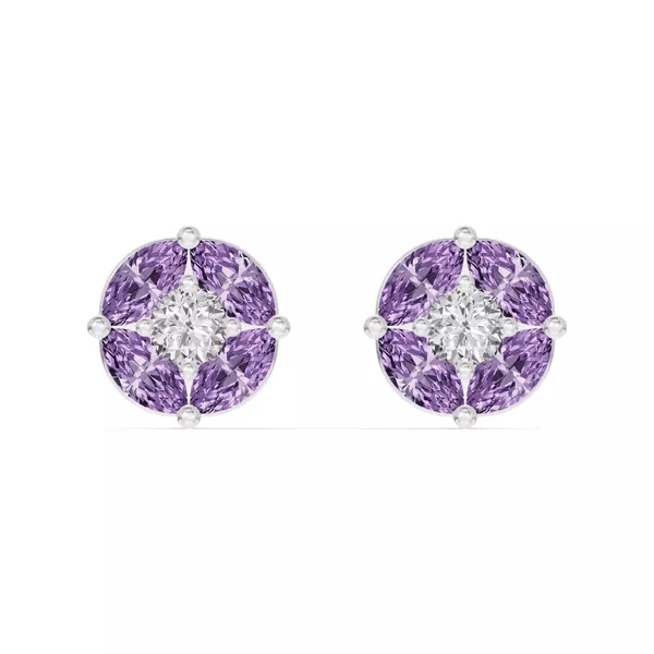 Amethyst Floral Lab Diamond Silver Earrings