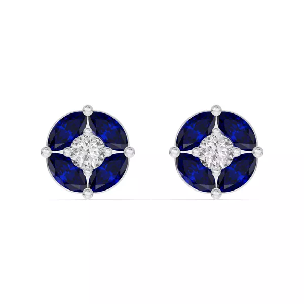 Blue Sapphire Floral Lab Diamond Silver Earrings