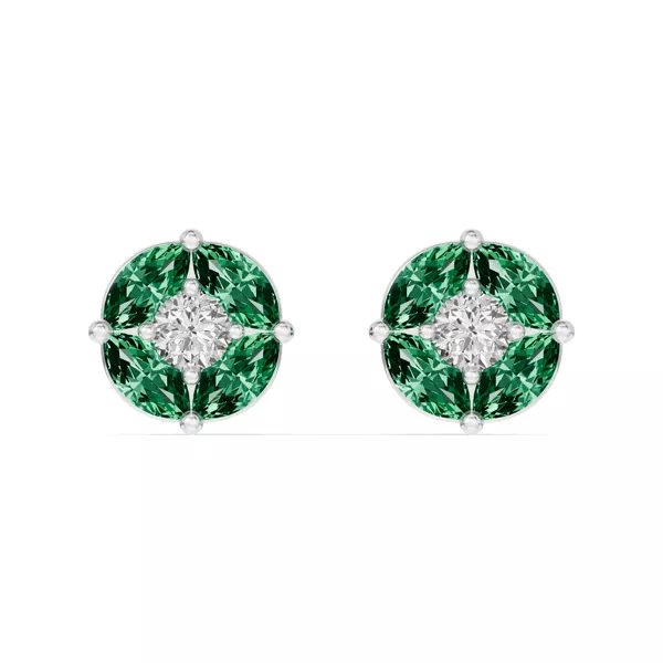 Emerald Floral Lab Diamond Silver Earrings