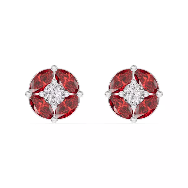 Garnet Floral Lab Diamond Silver Earrings