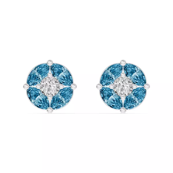 London Blue Topaz Floral Lab Diamond Silver Earrings