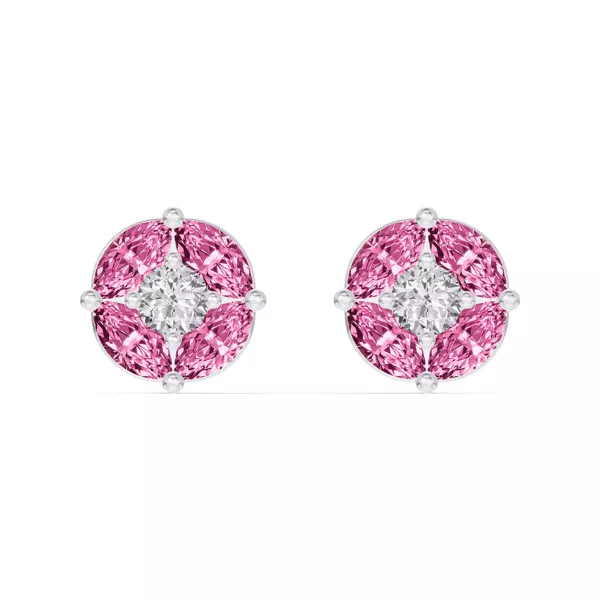 Pink Sapphire Floral Lab Diamond Silver Earrings