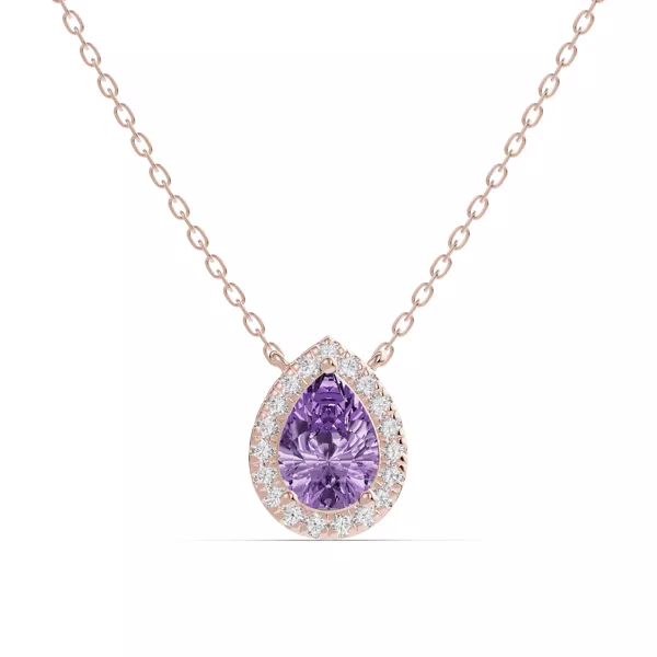 Pear Amethyst Lab Diamond Halo Pendant