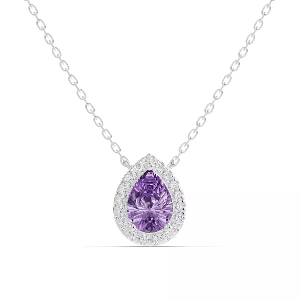 Pear Amethyst Lab Diamond Halo Pendant