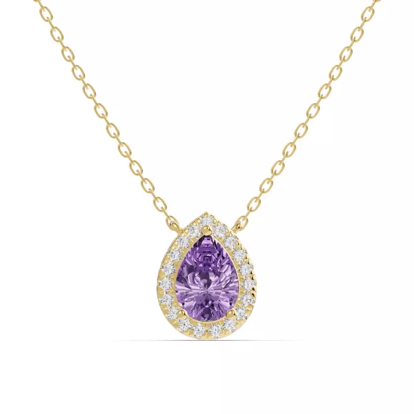 Pear Amethyst Lab Diamond Halo Pendant