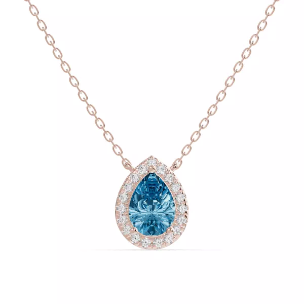 Pear Blue Topaz Lab Diamond Halo Pendant