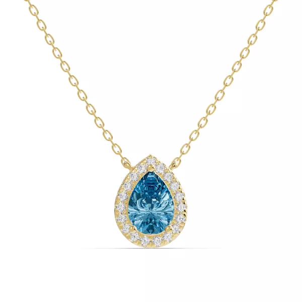 Pear Blue Topaz Lab Diamond Halo Pendant