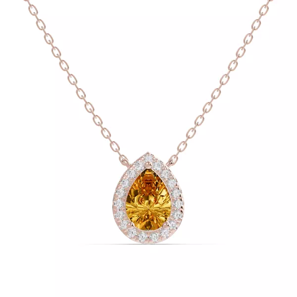 Pear Citrine Lab Diamond Halo Pendant