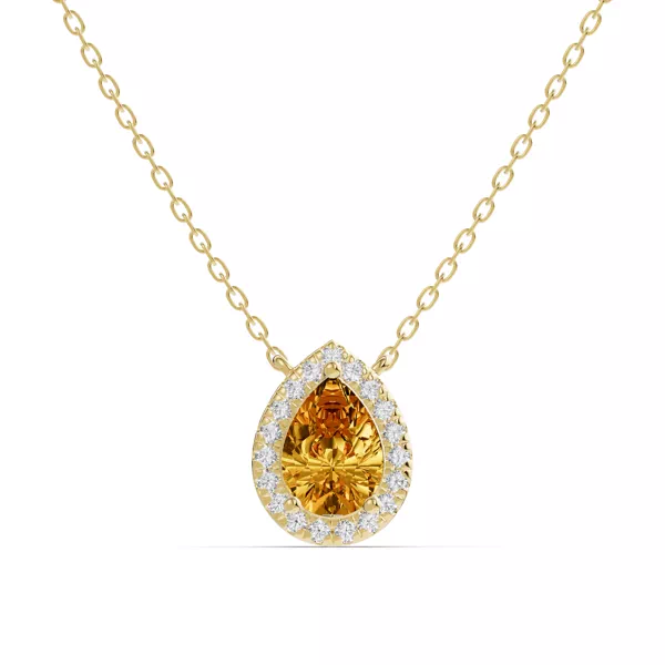 Pear Citrine Lab Diamond Halo Pendant