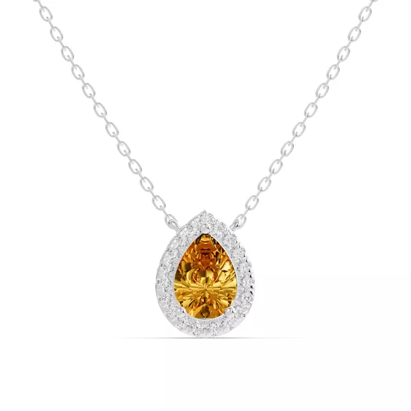 Pear Citrine Lab Diamond Halo Pendant