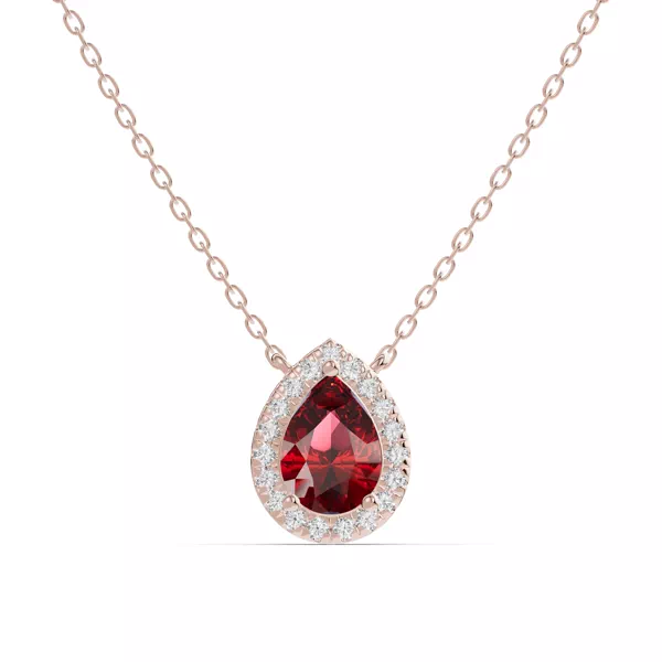Pear Garnet Lab Diamond Halo Pendant