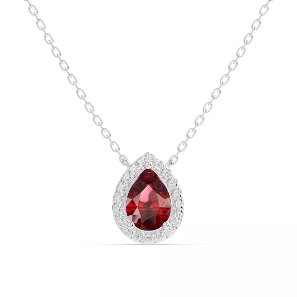 Pear Garnet Lab Diamond Halo Pendant