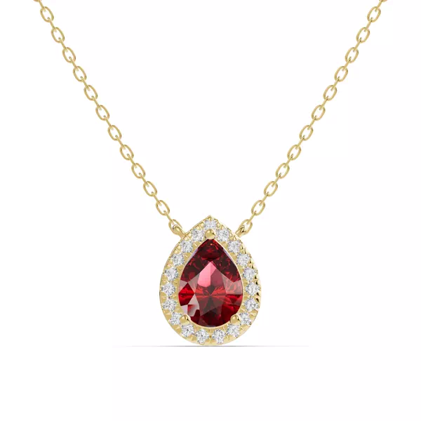Pear Garnet Lab Diamond Halo Pendant