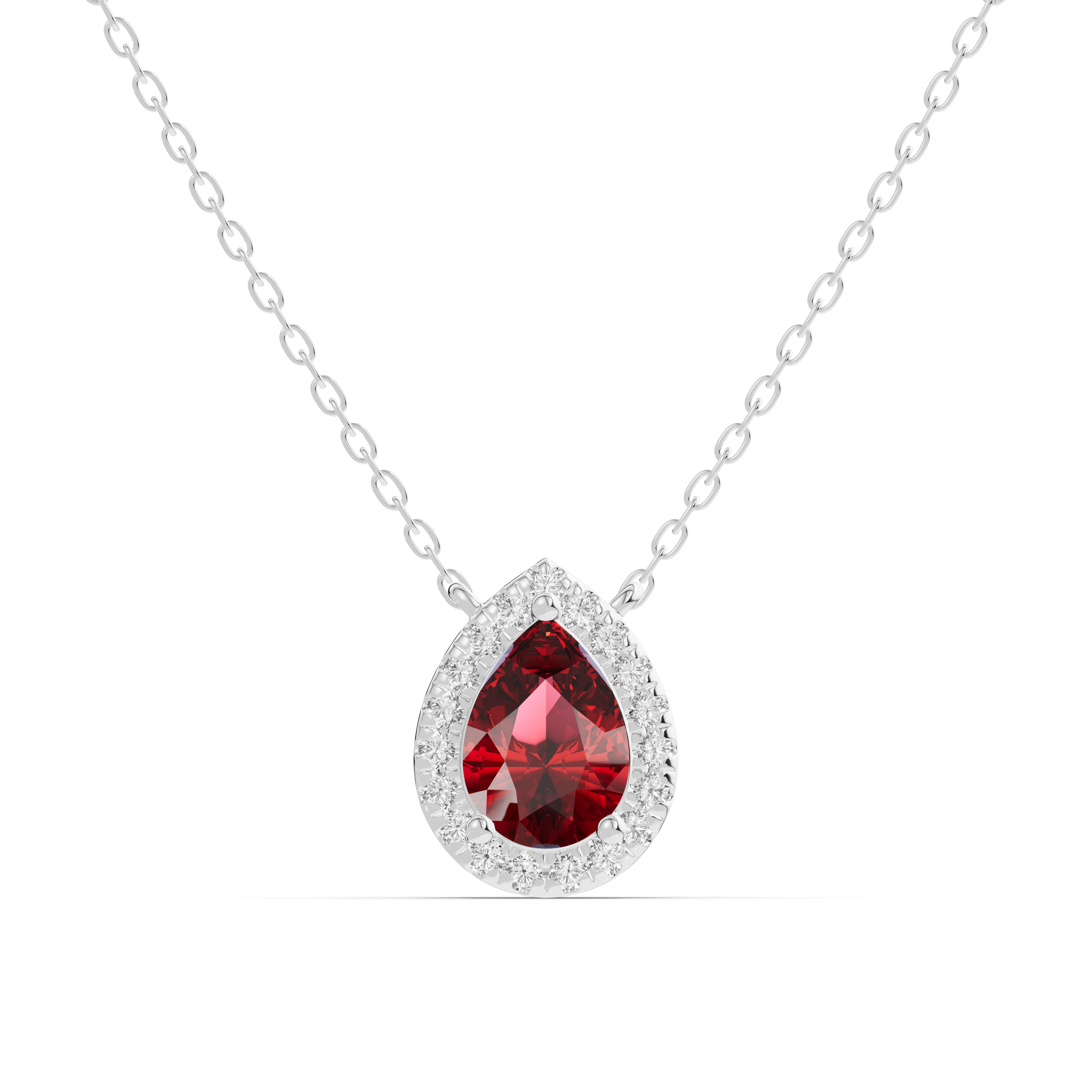 Pear Garnet Lab Diamond Halo Pendant