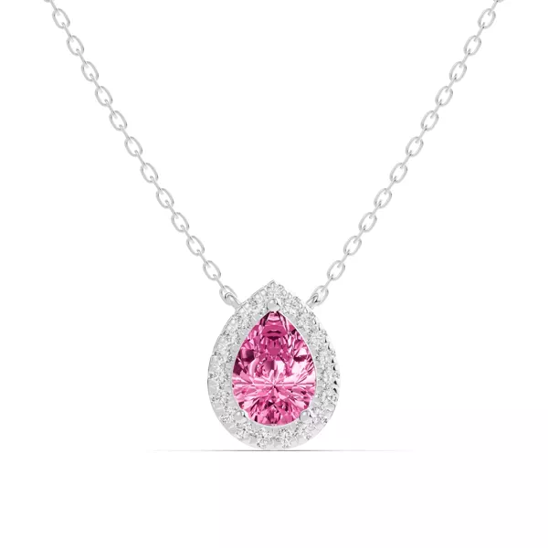 Pear Pink Tourmaline Lab Diamond Halo Pendant