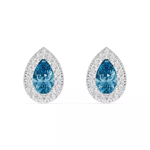 Pear Blue Topaz Lab Diamond Halo Earrings