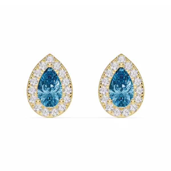 Pear Blue Topaz Lab Diamond Halo Earrings