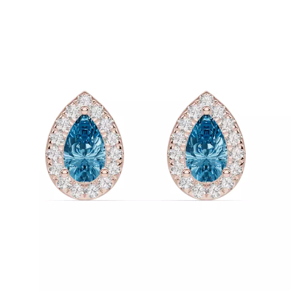 Pear Blue Topaz Lab Diamond Halo Earrings