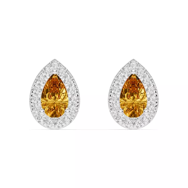Pear Citrine Lab Diamond Halo Earrings