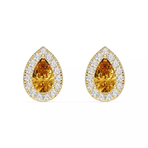Pear Citrine Lab Diamond Halo Earrings