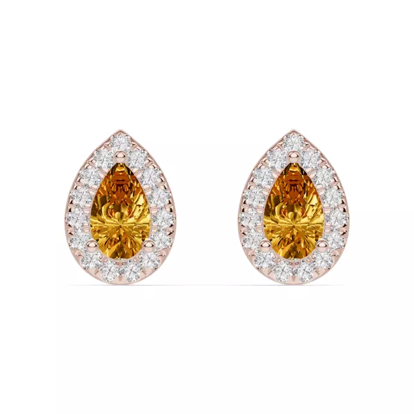 Pear Citrine Lab Diamond Halo Earrings