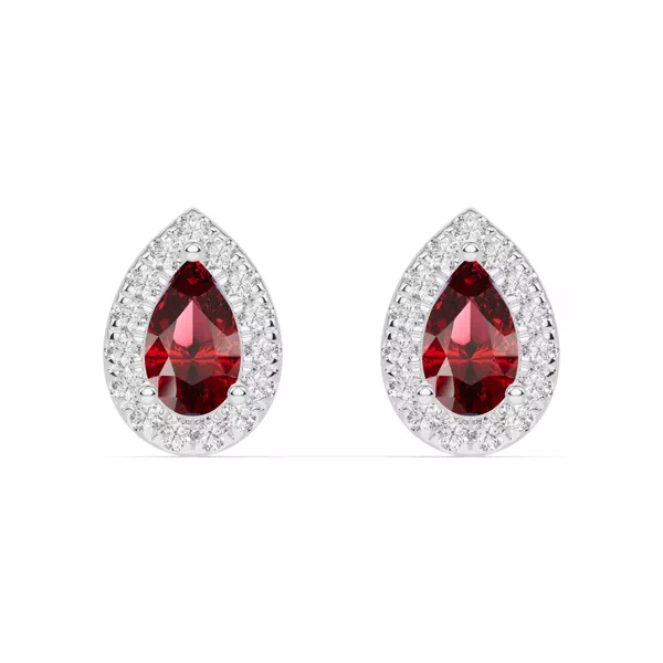 Pear Garnet Lab Diamond Halo Earrings