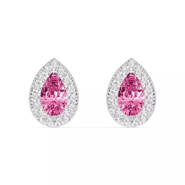 Pear Pink Tourmaline Lab Diamond Halo Earrings