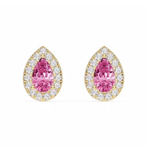 Pear Pink Tourmaline Lab Diamond Halo Earrings