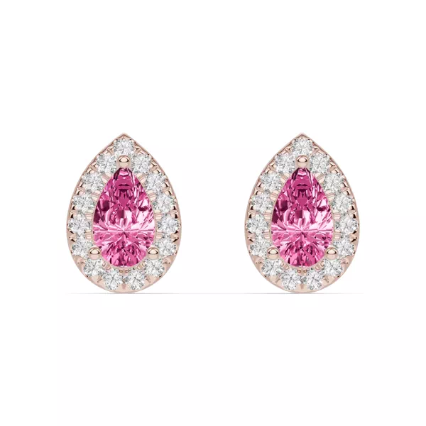 Pear Pink Tourmaline Lab Diamond Halo Earrings
