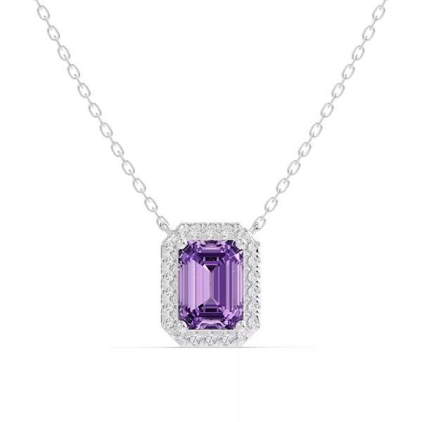 Emerald Amethyst Lab Diamond Halo Pendant