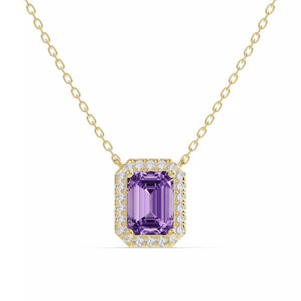 Emerald Amethyst Lab Diamond Halo Pendant
