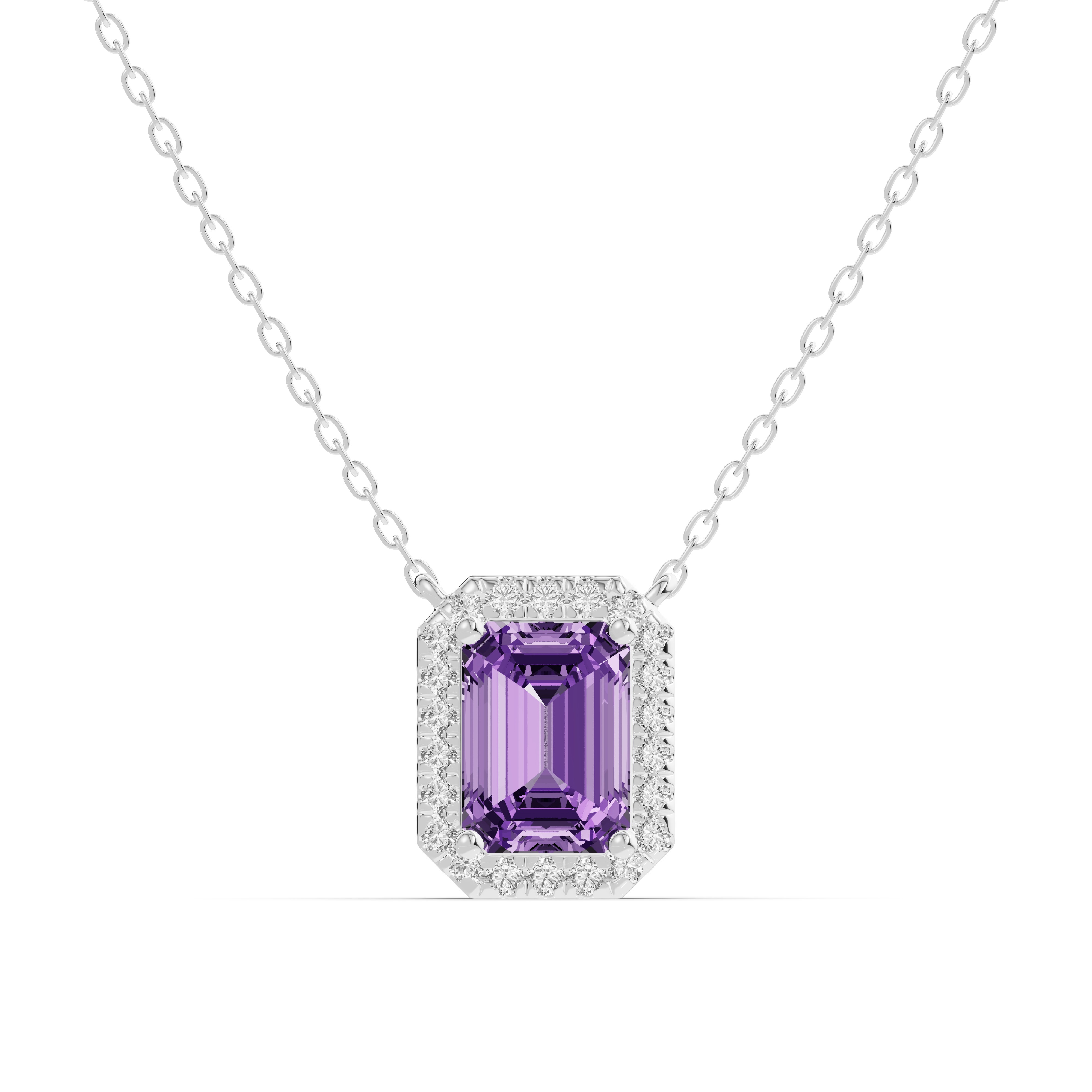 Emerald Amethyst Lab Diamond Halo Pendant