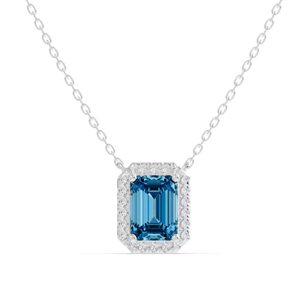 Emerald Blue Topaz Lab Diamond Halo Pendant