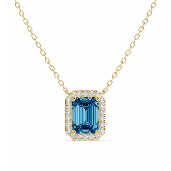 Emerald Blue Topaz Lab Diamond Halo Pendant