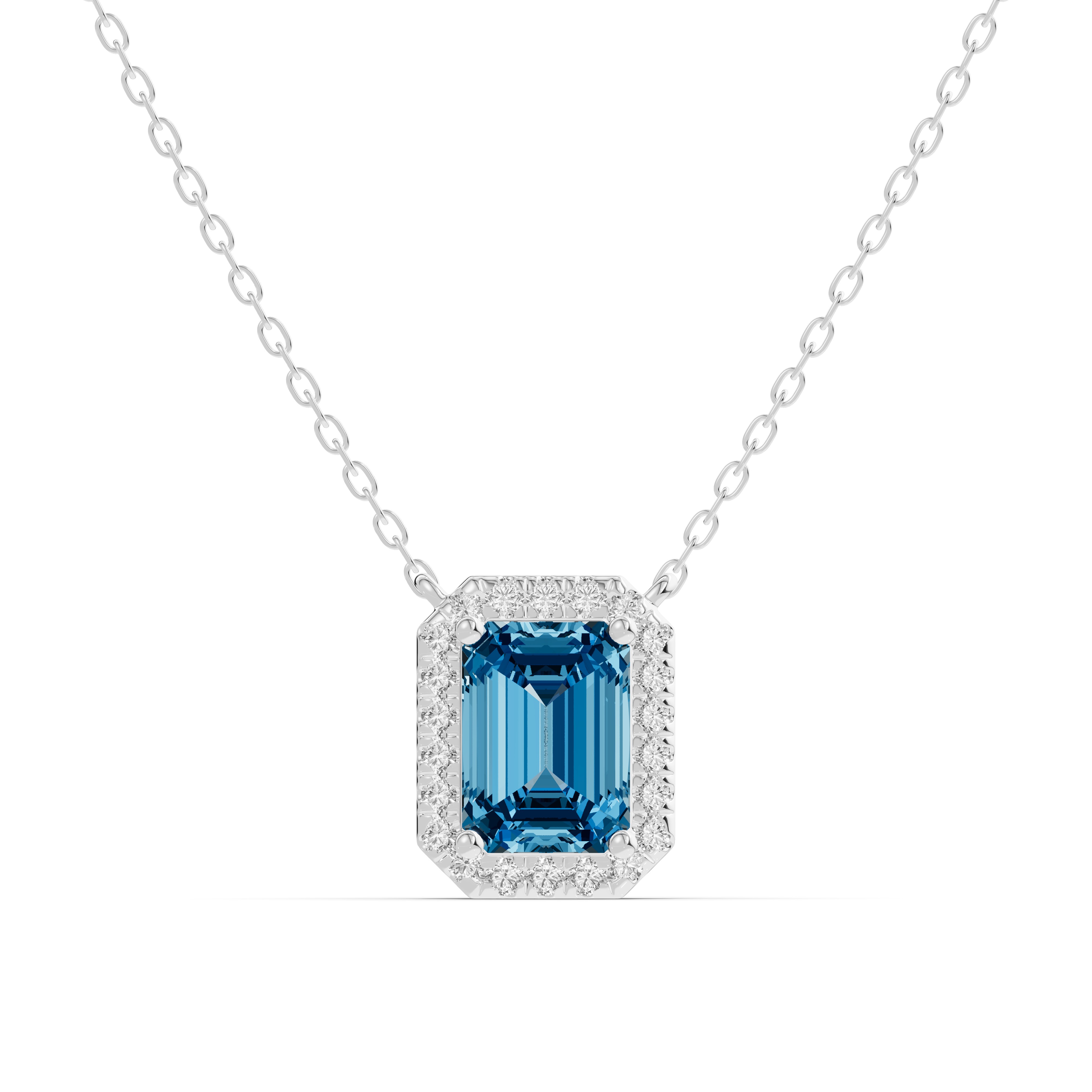 Emerald Blue Topaz Lab Diamond Halo Pendant