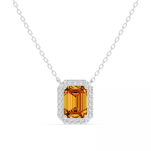 Emerald Citrine Lab Diamond Halo Pendant