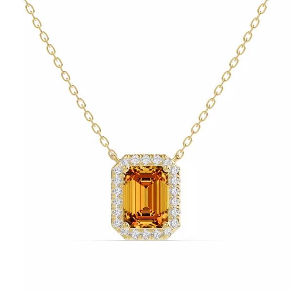 Emerald Citrine Lab Diamond Halo Pendant