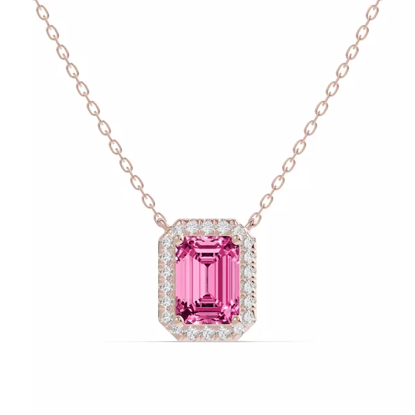 Emerald Pink Tourmaline Lab Diamond Halo Pendant
