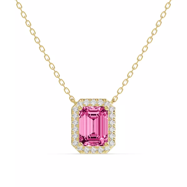 Emerald Pink Tourmaline Lab Diamond Halo Pendant