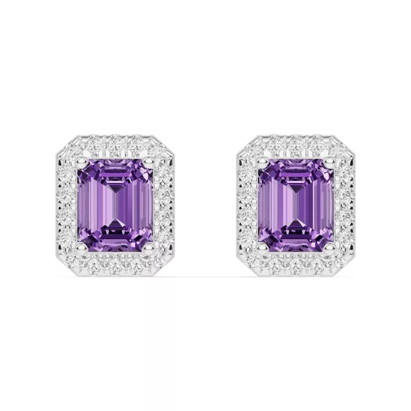 Emerald Amethyst Lab Diamond Halo Earrings