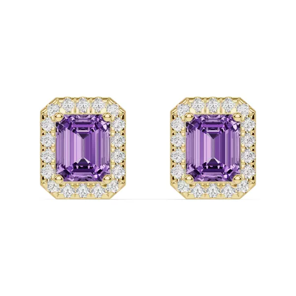 Emerald Amethyst Lab Diamond Halo Earrings
