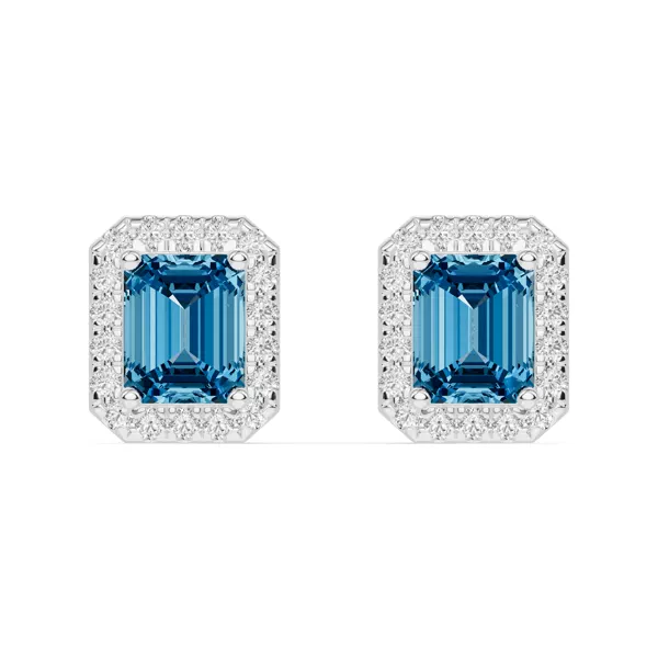 Emerald Blue Topaz Lab Diamond Halo Earrings