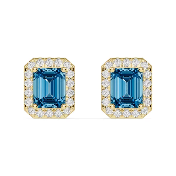 Emerald Blue Topaz Lab Diamond Halo Earrings