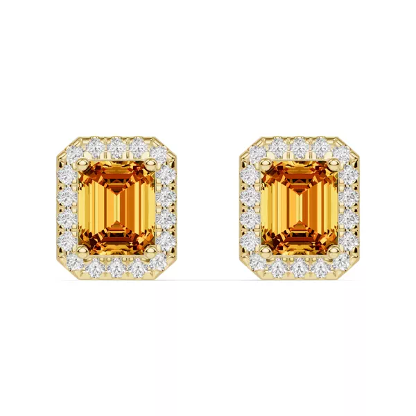 Emerald Citrine Lab Diamond Halo Earrings