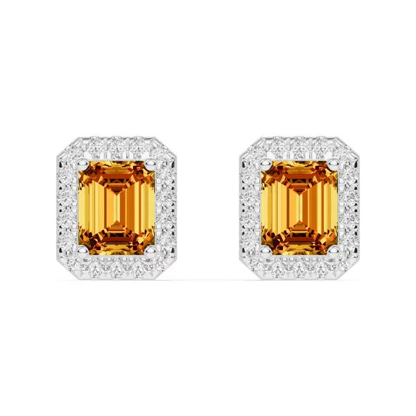 Emerald Citrine Lab Diamond Halo Earrings