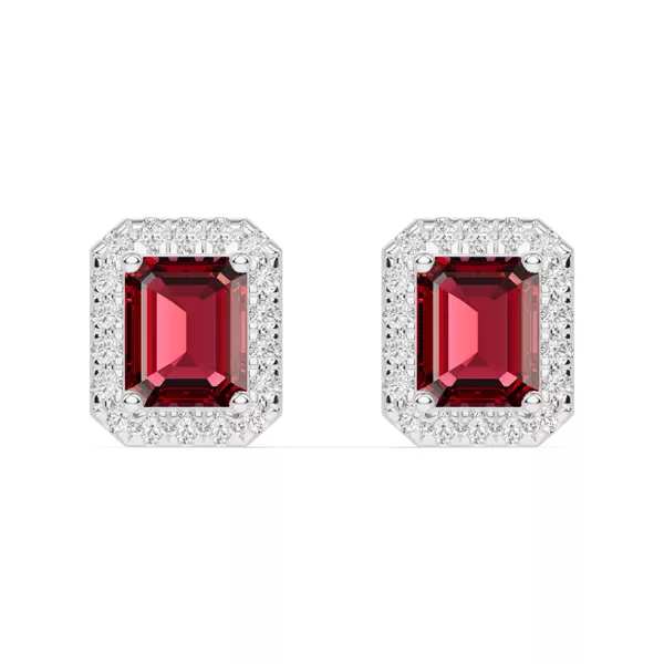Emerald Garnet Lab Diamond Halo Earrings