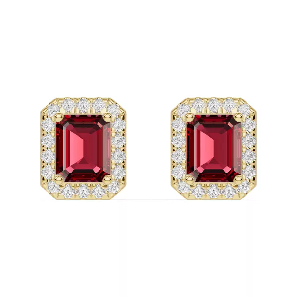 Emerald Garnet Lab Diamond Halo Earrings